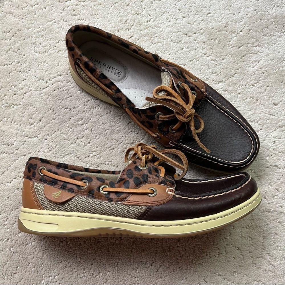 Sperry Top-Sider Koifish Leopard Trim Slip-On Deck Shoes Womens 7M Leather